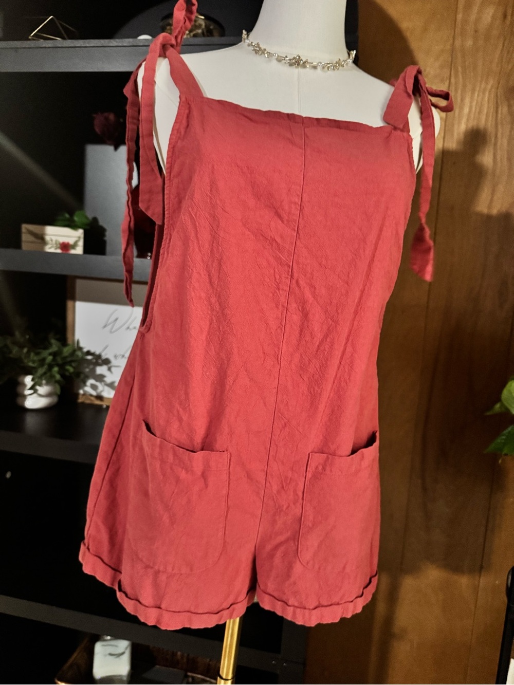 Terracotta or burnt pink linen romper